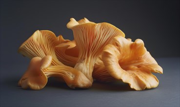 Chanterelle mushrooms on a dark background close-up AI generated