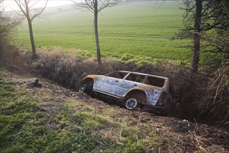 Burnt our vehicle in ditch in Essex countryside, England, United Kingdom, Europe