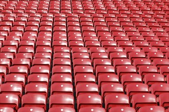 Red seats at Liverpool FC's Anfield Stadium, 02/03/2019