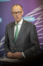 Friedrich Merz, CDU party chairman, CDU/CSU parliamentary group leader, during a press statement in
