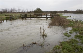 Flooding on the River Deben at Naunton Hall weir, Rendlesham, Suffolk, England in late December