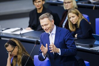 Christian Lindner (FDP), Federal Minister of Finance, recorded during a government questioning in