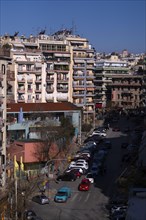 Residential buildings, roof antennas, Leonida Iasonidou Street, Thessaloniki, Macedonia, Greece,