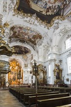 Baroque church, interior view, Marienmuenster, Diessen, Ammersee, Fuenfseenland, Pfaffenwinkel,