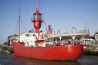 Red Trinity house lightship LV18 in the harbour at Harwich, Essex, England, United Kingdom, Europe