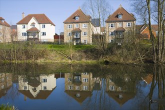 Modern housing development along the River Colne in the town centre, Colchester, Essex, England,