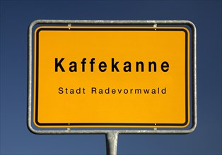 Place name sign Kaffekanne, residential area of the town of Radevormwald, North Rhine-Westphalia,
