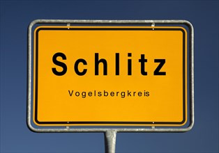 Schlitz town sign, small town in the Vogelsberg district, Hesse, Germany, Europe