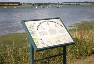 Information notice board for the River Stour estuary at Mistley Walls, Mistley, Essex, England,