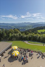 Alpine view from the Pfaender, 1064m, Bregenz's local mountain, viewing terrace, tourists,