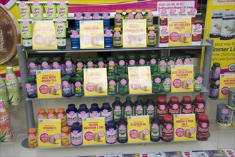 Health food products in shop window display
