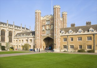 Trinity College courtyard and gatehouse, University of Cambridge, Cambridgeshire, England, United