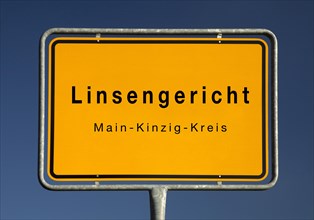 Town sign Linsengericht, municipality in the Main-Kinzig district, Hesse, Germany, Europe