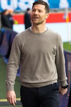 Football match, coach Xabier ALONSO Bayer Leverkusen smiling and self-confident, football stadium