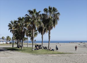 Malaga city beach, Malagueta, on the Costa del Sol, 11/02/2019