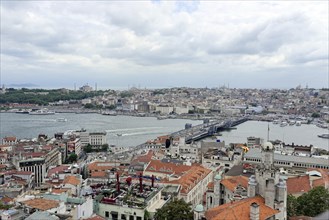 Galata Bridge, Golden Horn, View from the Galata Tower, Istanbul, European part, Turkey, Asia