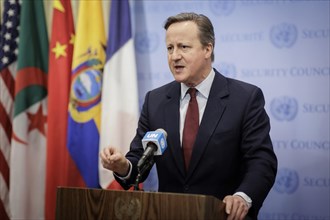 David Cameron, Foreign Secretary of Great Britain, photographed during a press statement in New