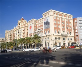 Buildings on Alameda Principal street city centre of Malaga, Spain, Europe