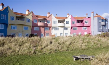 Colourful apartment housing called the Headlands at Thorpeness, Suffolk, England, United Kingdom,