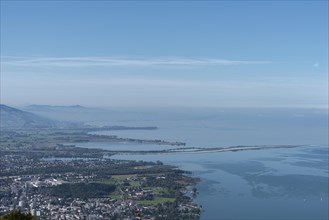 View from the Pfaender, 1064m, local mountain of Bregenz, Rhine estuary, Lake Constance,