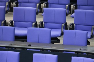 Empty chairs in the plenary of the German Bundestag, Berlin, 19.02.2024