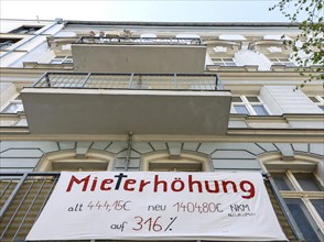 Tenant protest at a block of flats in Berlin's Friedrichshain district. The rent is to be increased