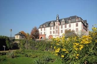 Residential palace with palace garden, flowers, palace, baroque, Idstein, Taunus, Hesse, Germany,