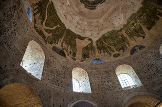 Interior view of Rotonda, rotunda of Galerius, Roman round temple, dome with wall mosaic,