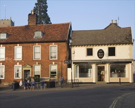 People sitting outside a cafe, Framlingham, Suffolk, England, United Kingdom, Europe