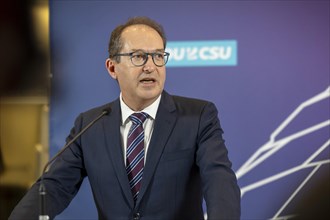 Friedrich Merz, Chairman of the CSU parliamentary group, during a press statement in front of a