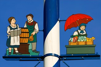 Detail of Maypole on Viktualienmarkt, Munich, Bavaria, Germany, Europe