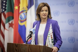 Tanja Fajon, Foreign Minister of Slovenia, photographed during a press statement in New York, 24.02