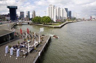 River Maas waterfront Leuvehaven entrance, Rotterdam, Netherlands