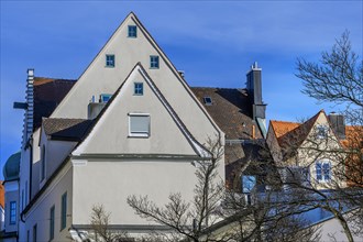 Pointed gables and chimneys, Kempten, Allgaeu, Bavaria, Germany, Europe