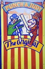 Old fashioned traditional Punch and Judy sign Harwich, Essex, England, United Kingdom, Europe
