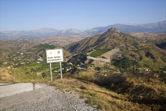 Peligro indefinido road sign Axarquia landscape La Molina village near Comares, Malaga province,