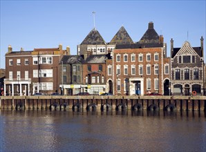 Historic buildings on the quayside of the River Yare, Great Yarmouth, Norfolk, England, United