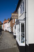 Houses and shops in historic buildings of New Street, Woodbridge, Suffolk, England, United Kingdom,