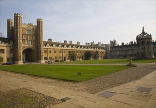 Trinity College courtyard, University of Cambridge, Cambridgeshire, England, United Kingdom, Europe