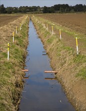 Newly renovated repaired drainage ditch Hollesley, Suffolk, England, United Kingdom, Europe
