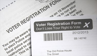 Voter Registration form right to vote, UK