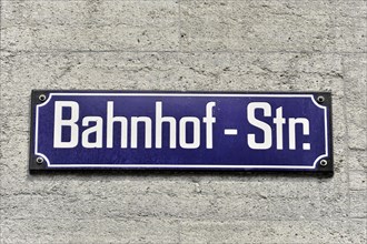 Street sign Bahnhof-Str. City of Zurich, Switzerland, Europe