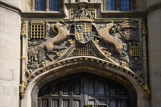 Ancient Coat of Arms of the Great Gate, Christ's College, University of Cambridge, England, United