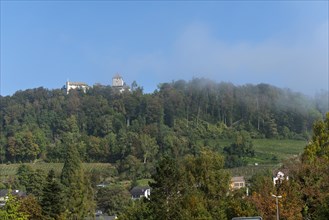 Stein am Rhein, Hohenklingen Castle, mountain, fog, blue sky, Canton Schaffhausen, Switzerland,