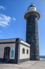 View of lighthouse Faro Punta de Jandia at southern tip of peninsula Jandia, Fuerteventura, Canary