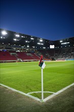 WWK Arena, interior, corner flag, logo, FC Augsburg FCA, empty, blue hour, Augsburg, Bavaria,