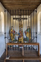 Chapel, crucifix with mourning figures on the Buchenberg, Buchenberg, Allgaeu, Bavaria, Germany,