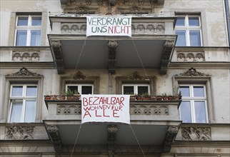 Protest by a tenants' initiative in Berlin's Kreuzberg neighbourhood. The building at Taborstrasse
