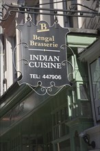 Bengal Brasserie Indian Cuisine restaurant sign, Milsom Street, Bath, Somerset, England, United