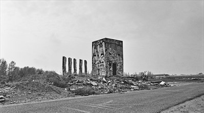 Ruins of a GDR watchtower after the fall of the Wall, near Lehrter Stadtbahnhof, Mitte district,